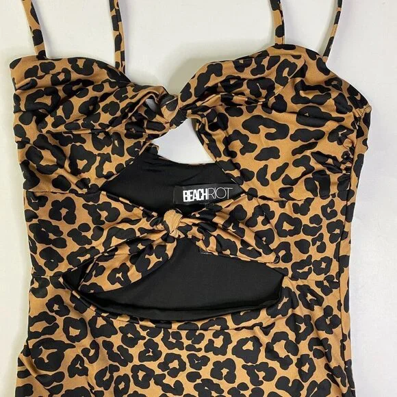 Beach Riot Mia One Piece Swimsuit Brown Leopard Knot Ties Cutout NWOT Xsmall - Picture 4 of 5